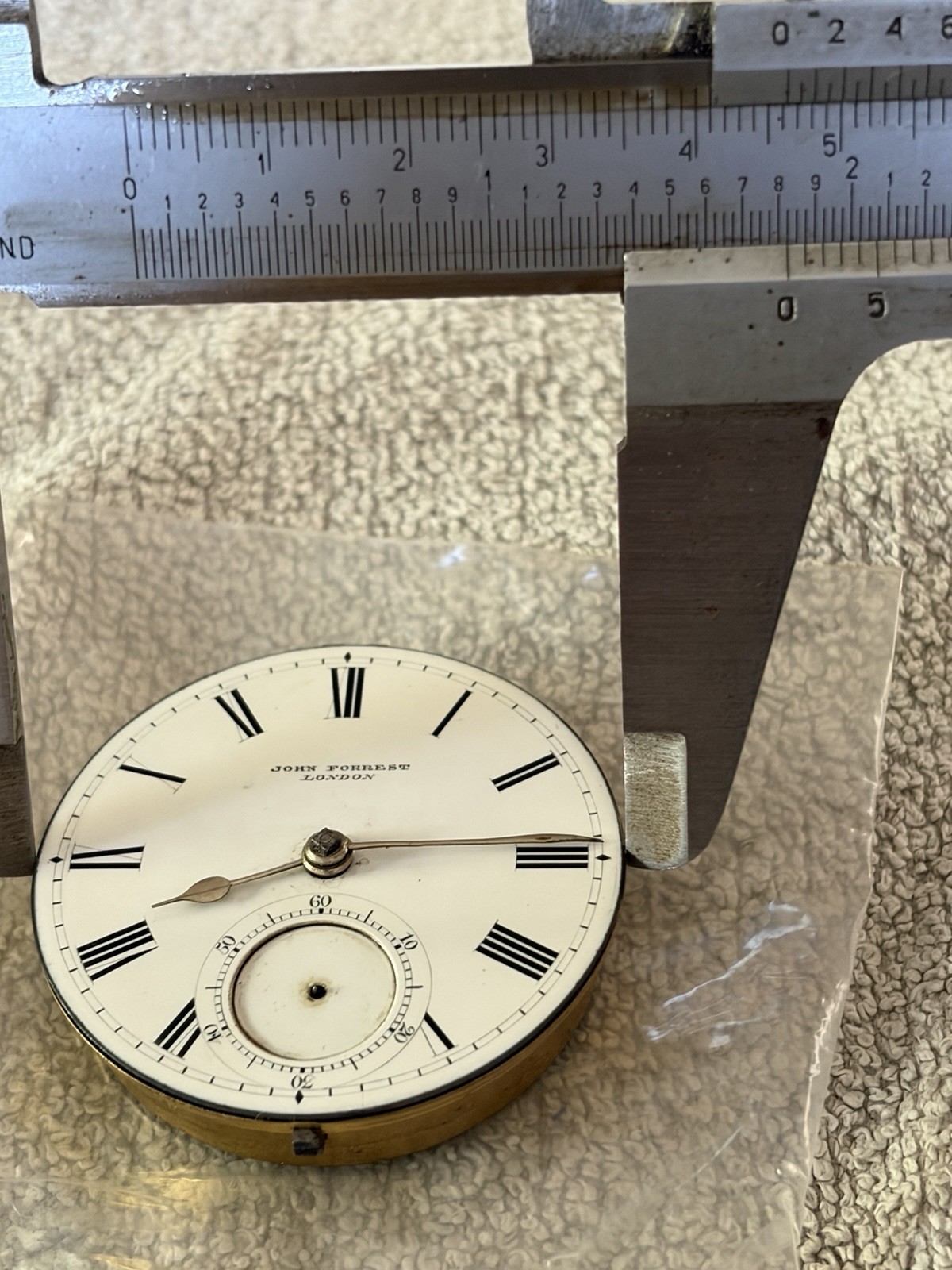 Vintage John Forrest London Key Wind Fusee Watch Movement and Dial 46.? mm