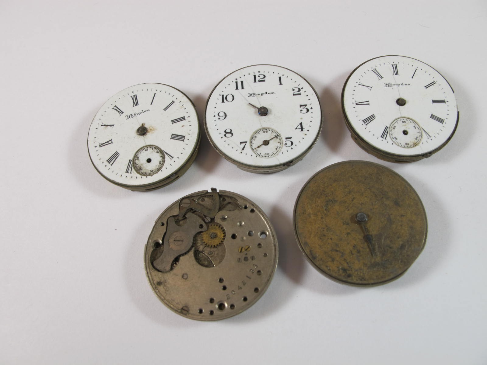 HAMPDEN 4/0 SIZE MOLLY STARK WATCH MOVEEMNTS 5 PIECES WITH NICKEL