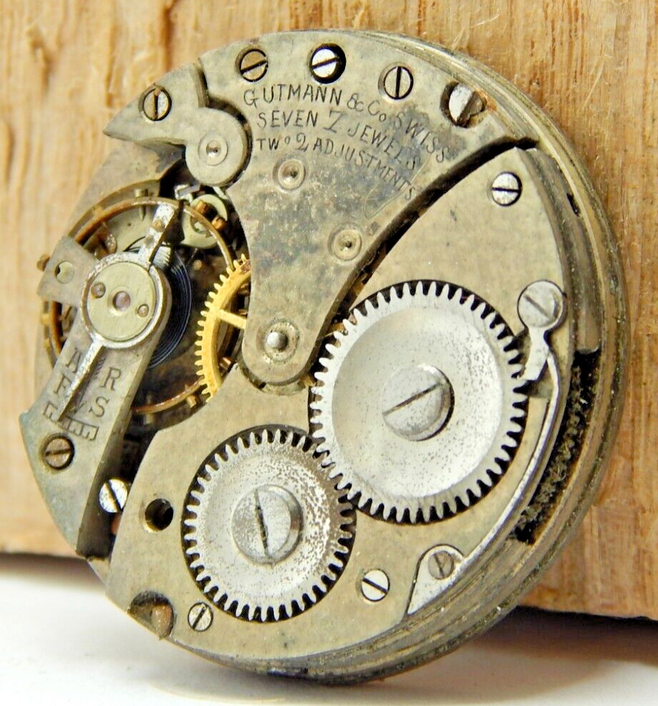Vintage Gutmann 7 jewel 2 adj 0s Knickerbocker open face pocket watch movement