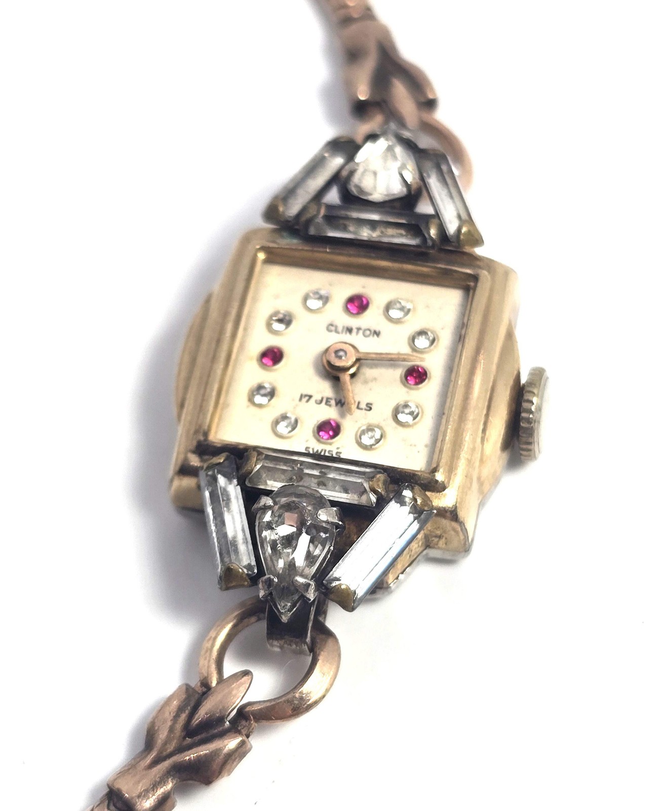 Art Deco Clinton gold filled wind up 17 jewel watch missing crystal face PARTS