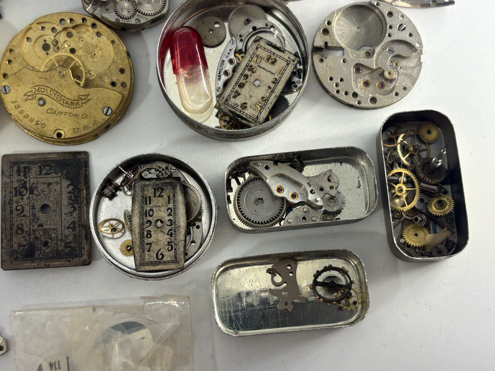 Lot of Vintage Watchmaking Watch Movements, Faces and Crowns for Parts or Repair