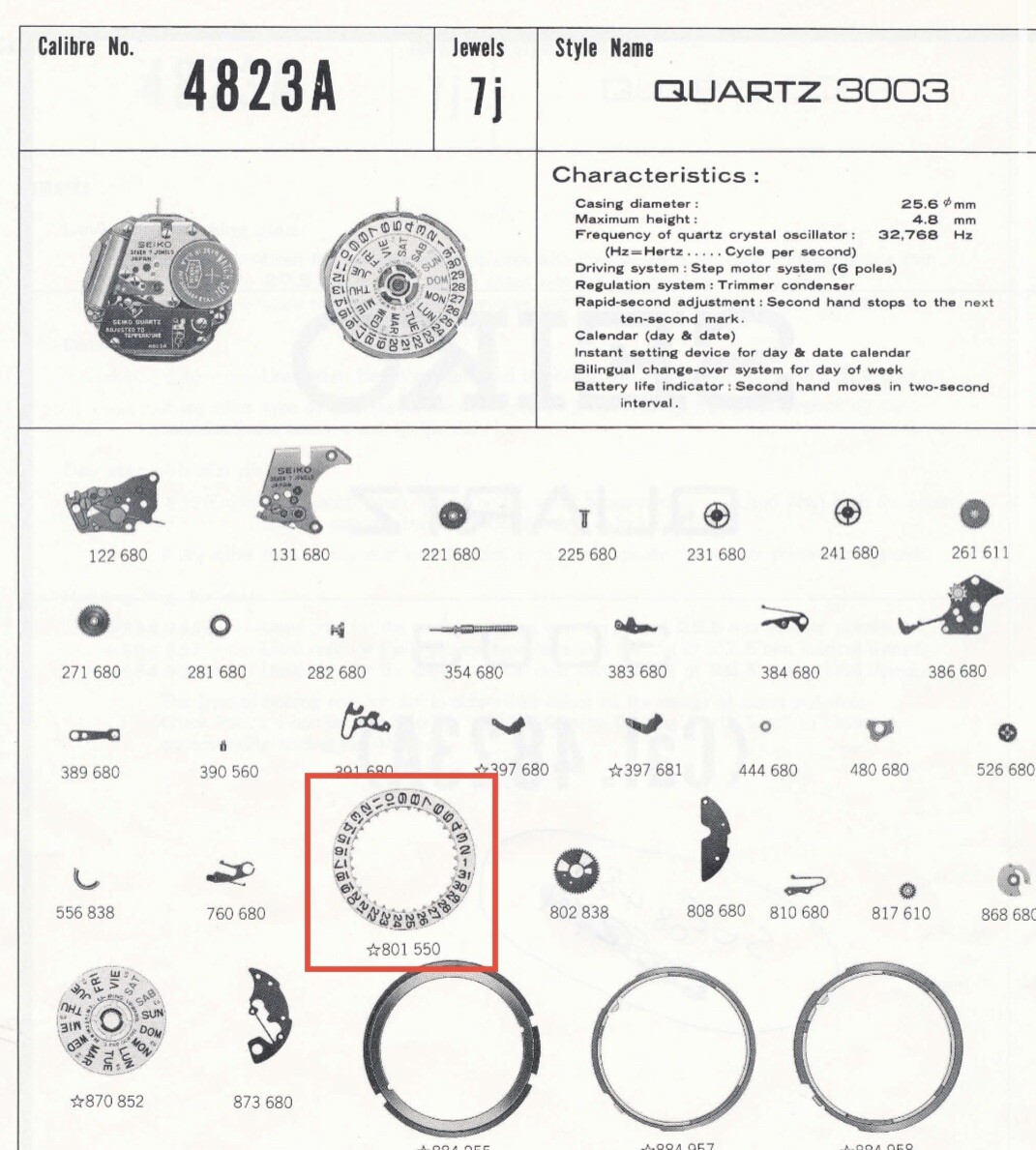 NEW OLD STOCK GENUINE DATE WHEEL SEIKO KING QUARTZ 4823 4826 SEIKO 3003