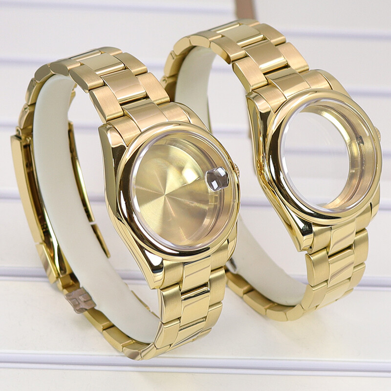 36/40mm Gold Explorer Watch Case Stainless Steel Material Exhibition back cover