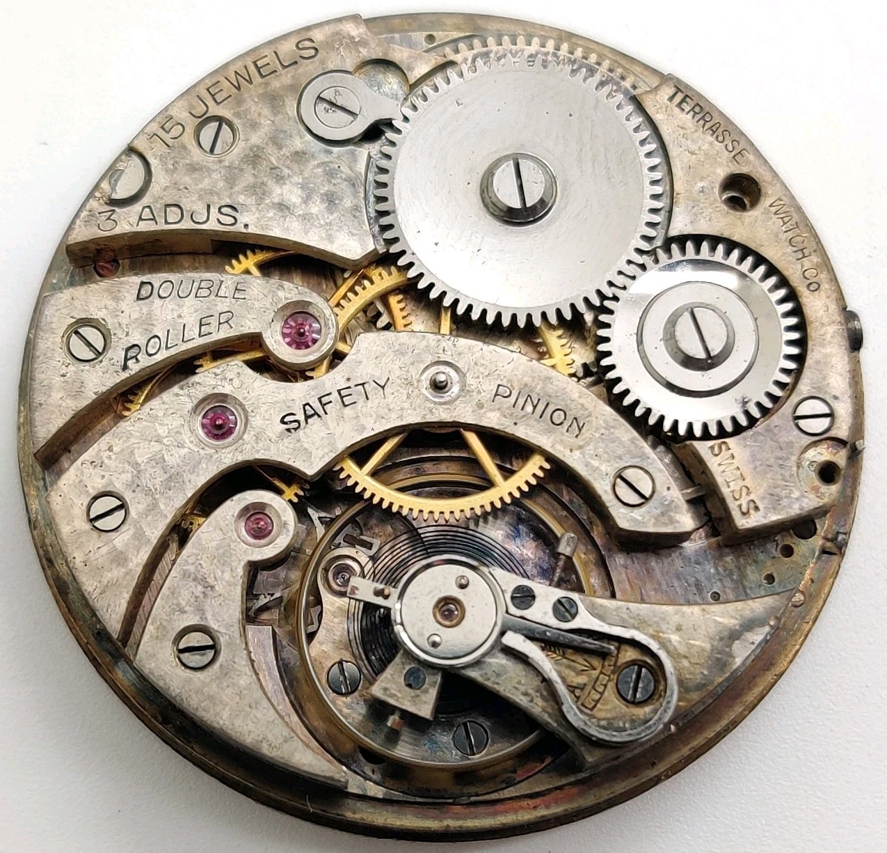 Vintage Terrasse High Grade pocket watch movement runs for repair 39.5mm