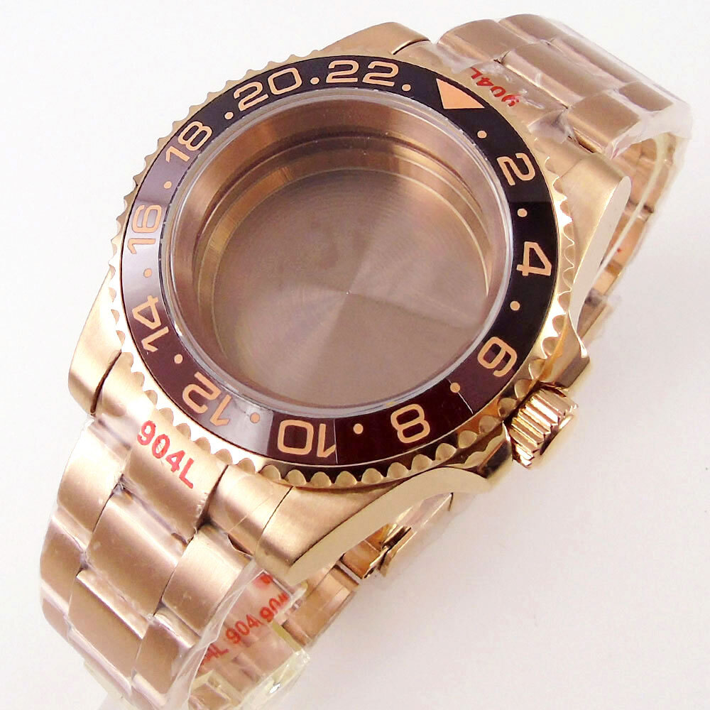 40mm Ceramic Bezel Sapphire Glass Rose golden Watch Case Fit NH34 NH35 NH36 2824