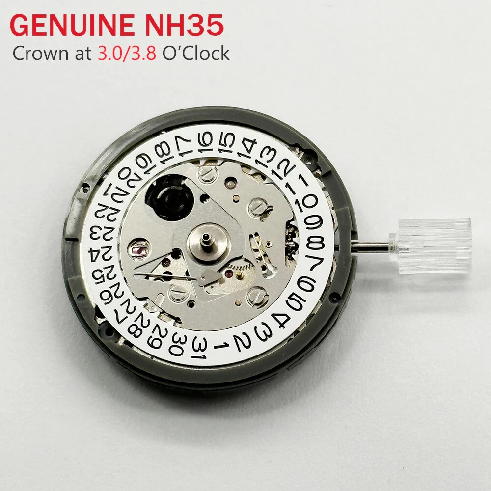 Japan Genuine NH35 Movement Crown at 3.0/3.8 O’clock White/Black Datewheel 24 D