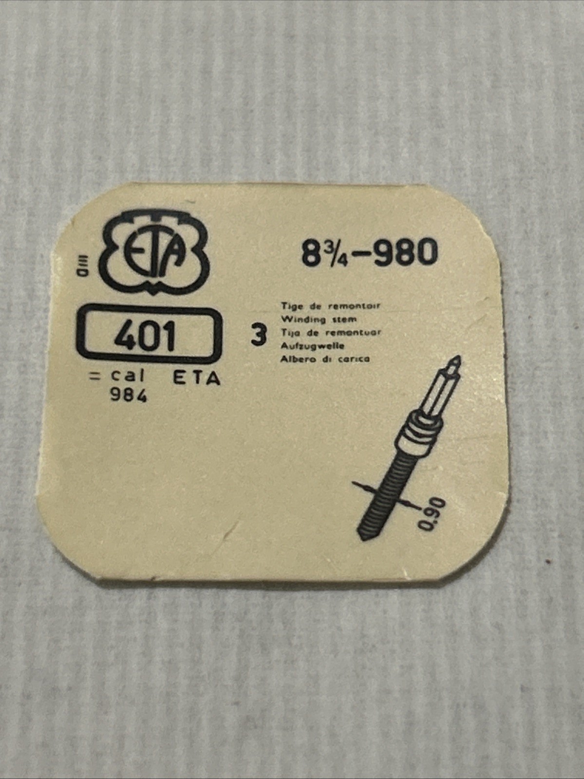 ETA 980 #401 Winding Stem 200-117 (1 Stem) (1B8) L