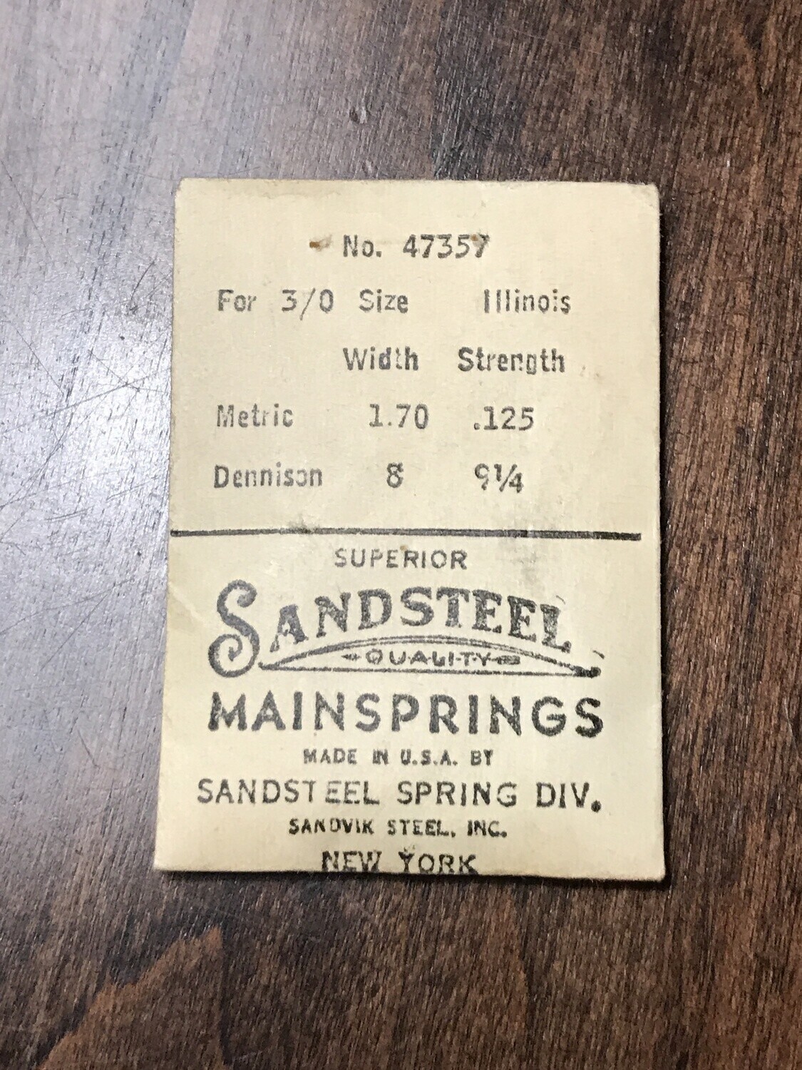 Sandsteel Mainspring for Illinois 0s & 3/0s Factory No. 47357 – Steel