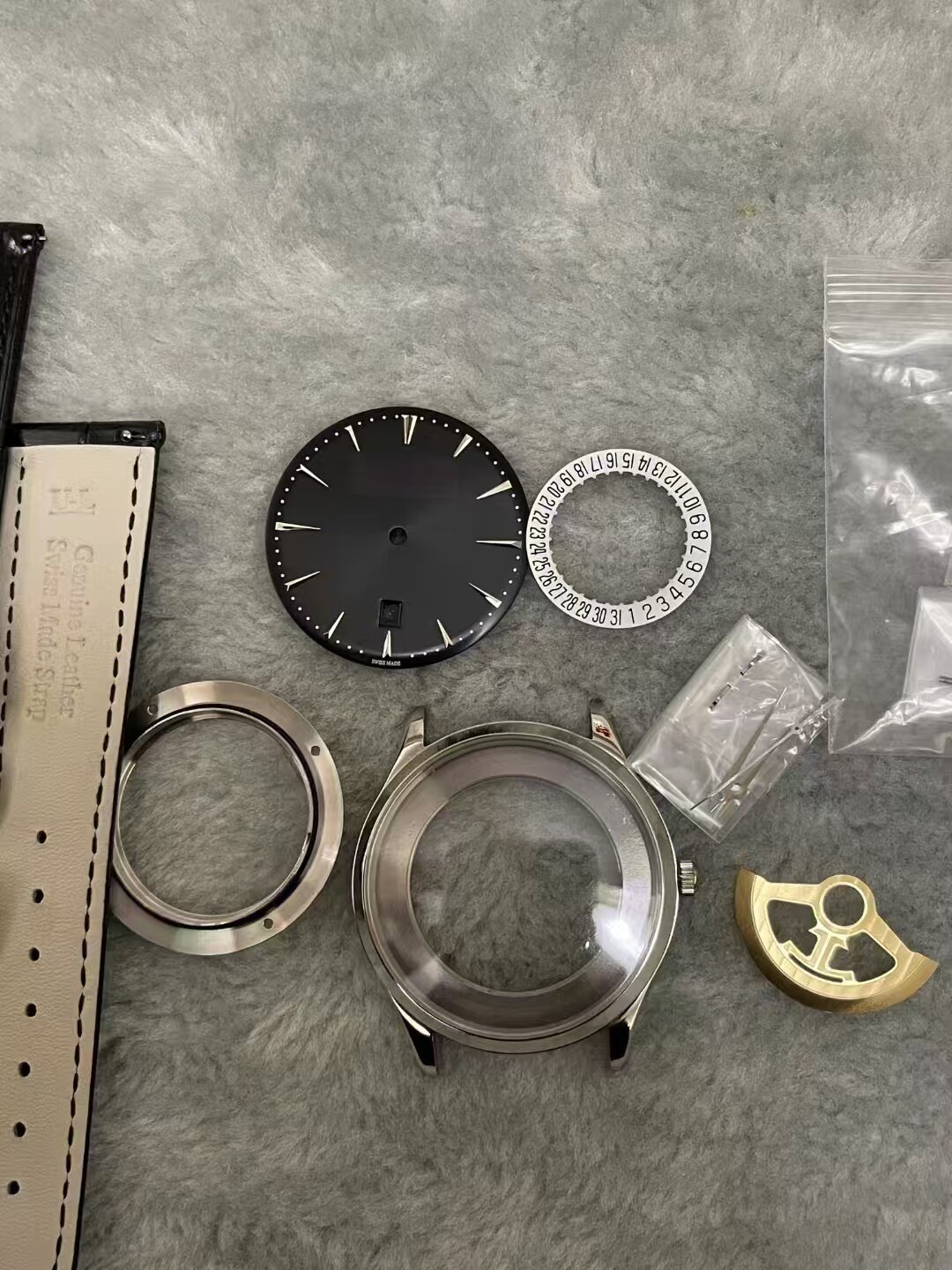 DIY Lot for JaegerL 2824 Watch Case + Dial + Hands + Strap Sapphire 40mm-