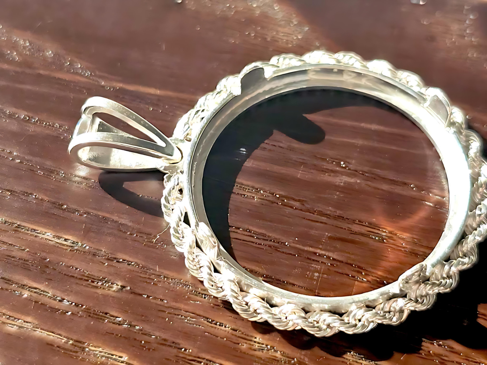 925 Sterling Silver Prong Back Illusion Rope Bezel for 24mm Quarter 25Cent Coins