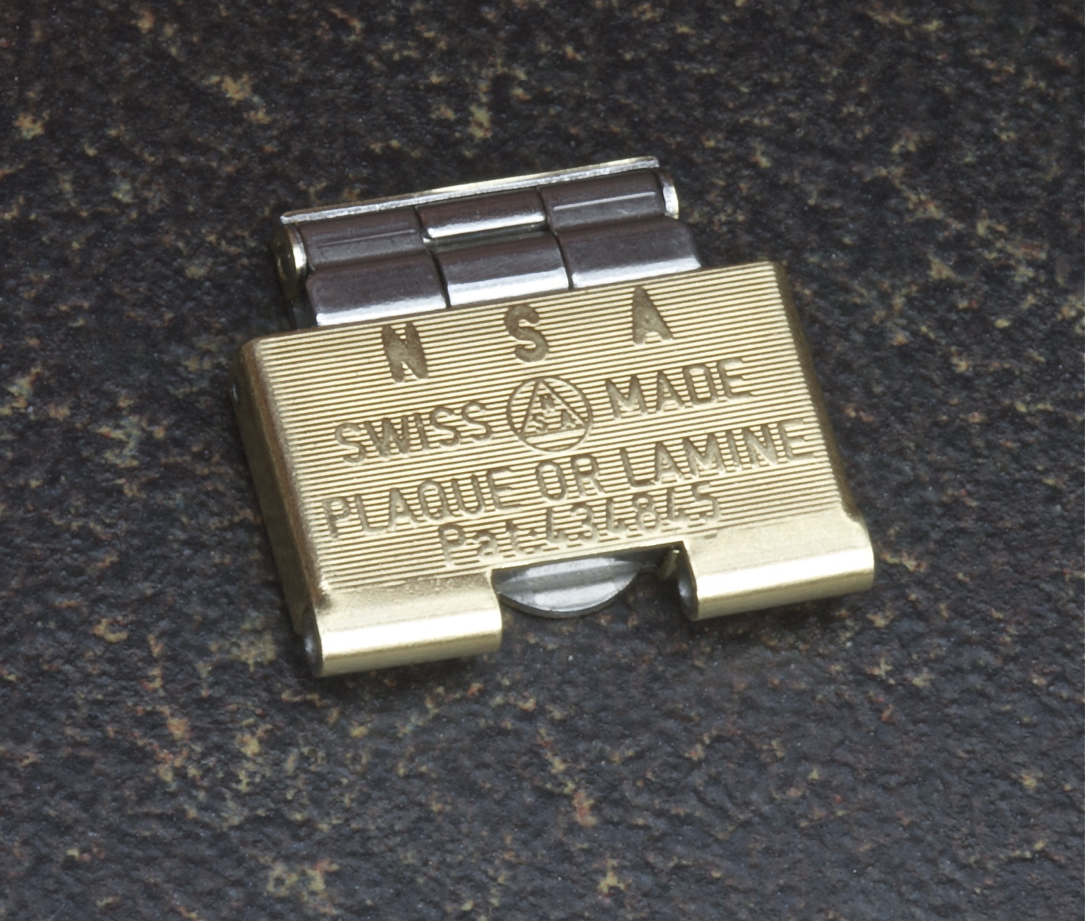 Vintage NSA watch band center clasp piece NOS spring & spring bar gold tone top