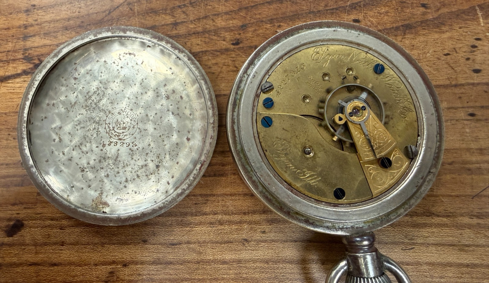 Antique 18s Elgin 73 7 jewel Pocket Watch For Parts Steam Locomotive Motif