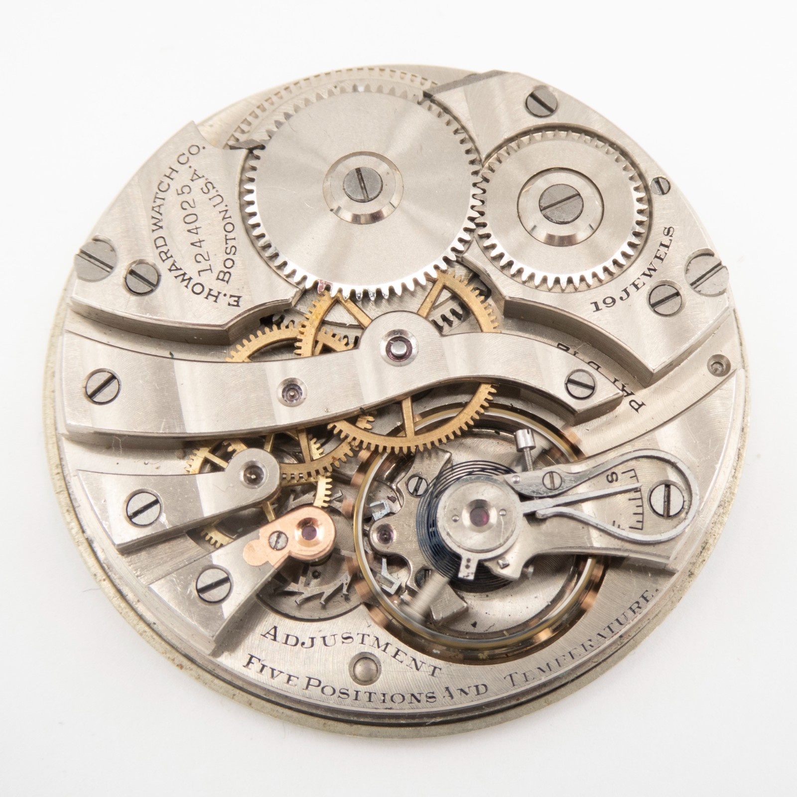 E. Howard Series 7 12-Size 19-Jewel Antique Pocket Watch Movement, Runs