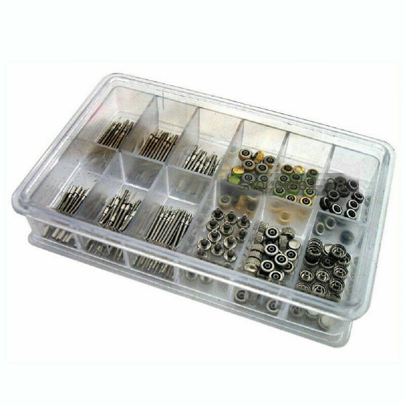 170Pcs Different Sizes Mixed Watch Stem Crown Repair Parts Assortment Set W/ Box
