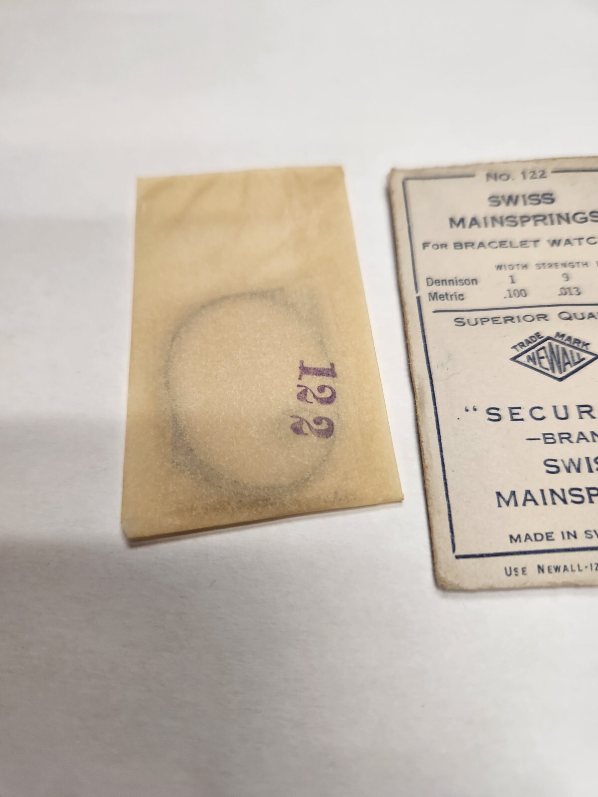 Newall Security Swiss Mainspring No. #122 for Bracelet Watches, .100 .013 24.13
