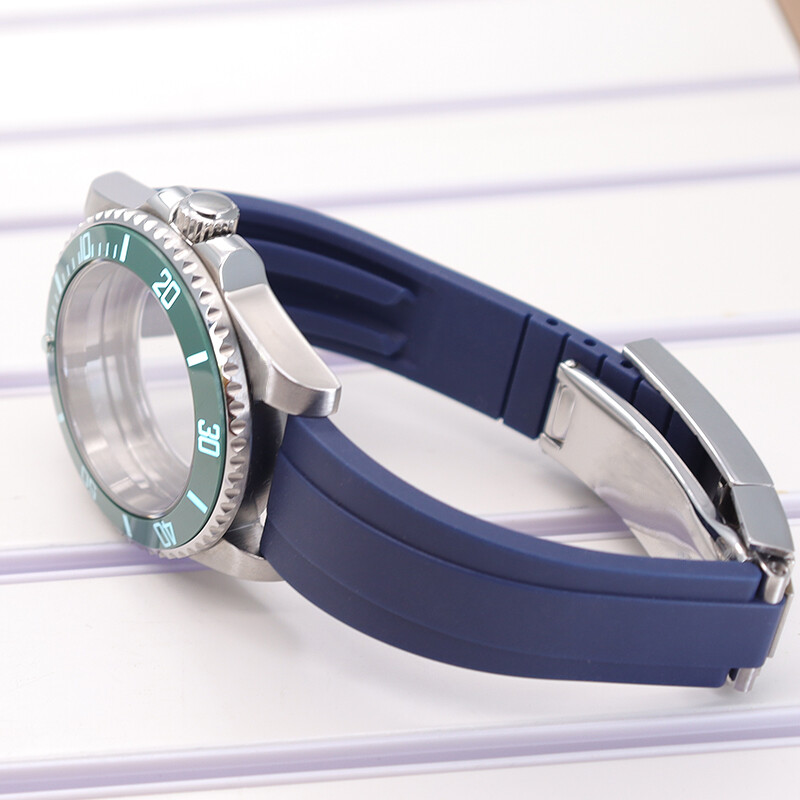 Diver 40mm Watch Case Rubber Strap C3 Luminous Bezel For Seiko Nh35 NH34 ETA2824