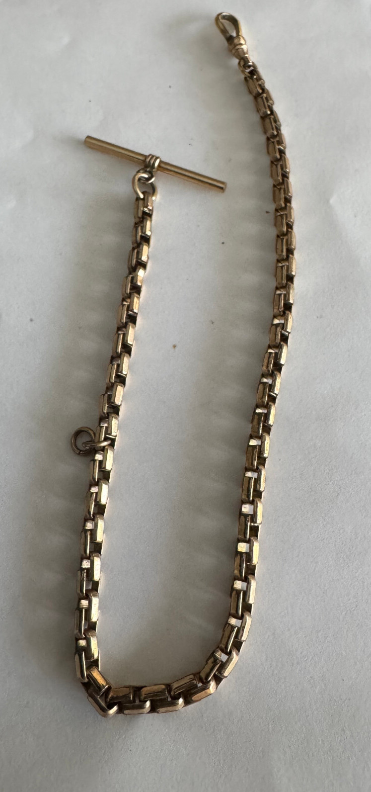 BIG & HEAVY VINTAGE 12 INCH SIMMONS POCKET WATCH CHAIN GOLD FILLED WITH T- BAR
