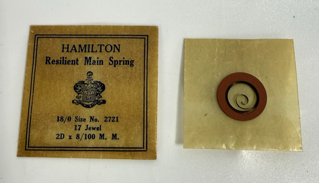 NEW OLD STOCK Hamilton Resilient Main Spring 18/0 Size No 2721 / 2D x 8 100 M.M