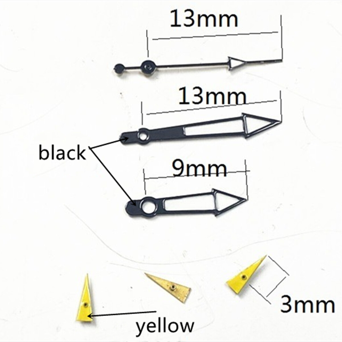 Yellow Small Second Hand Black Trim Watch Hands for Miyota OS10 OS20 OS60 OS80