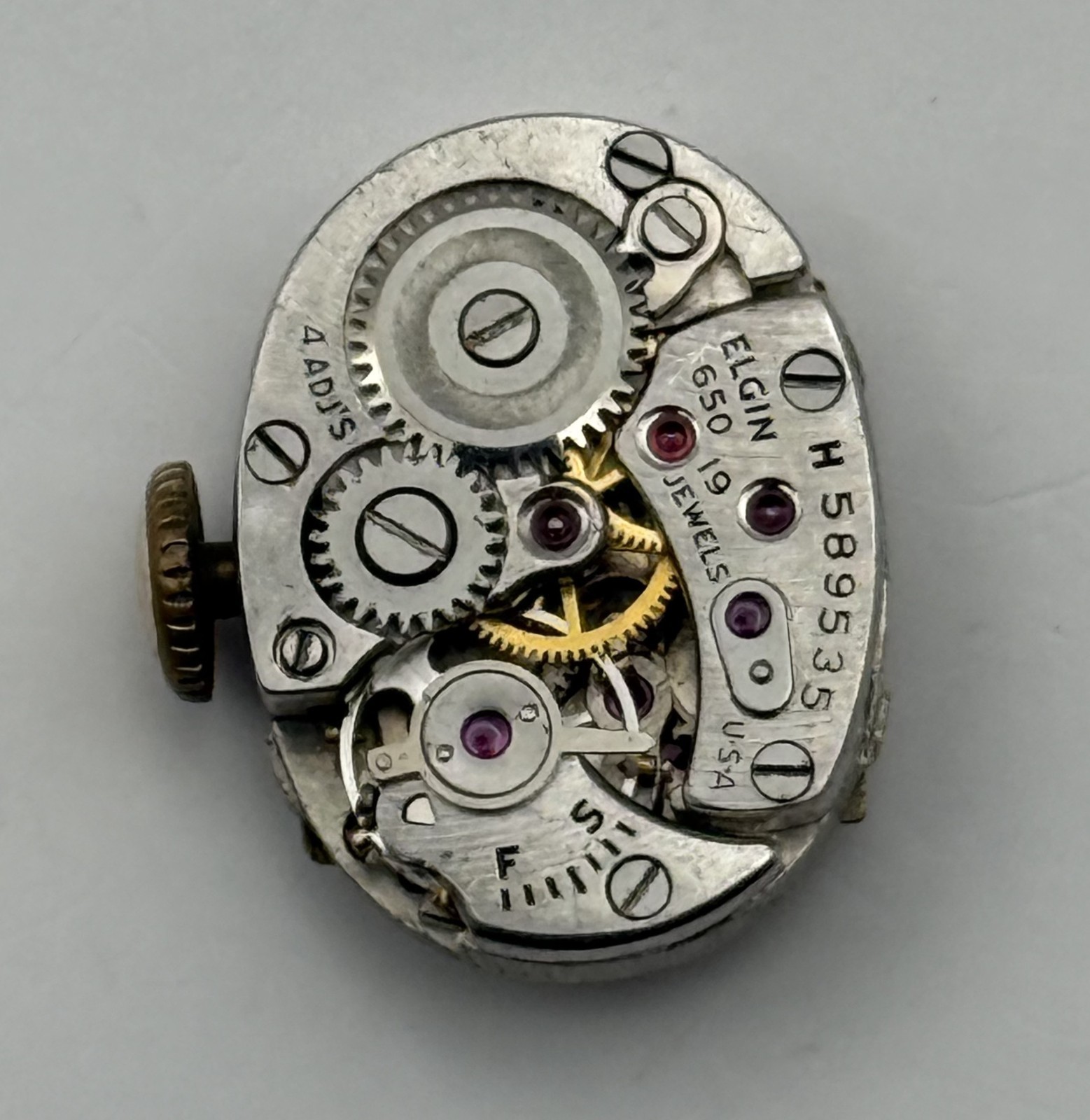 Lady Elgin 650 Watch Movement 19 Jewels U.S.A. Manual Wind Parts Repair 12.7mm