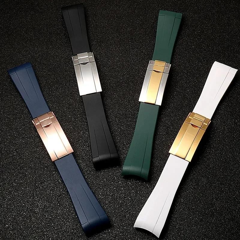 High quality Rubber watch strap for Rolex wristband 20mm 21mm black blue curved