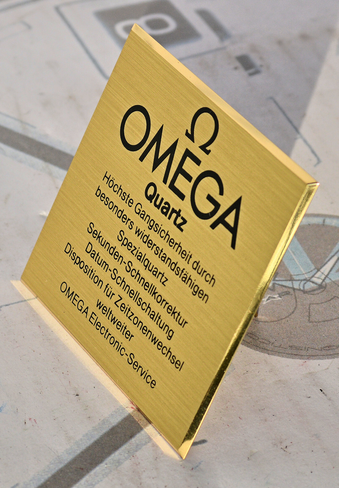 Very Rare Vintage Original Showcase Plate for Omega Quartz Watch