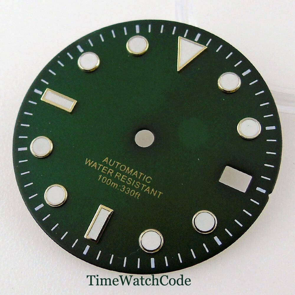 29mm Black/Blue/Green Sterile Watch Dial Fits NH35A Movement Date Luminous