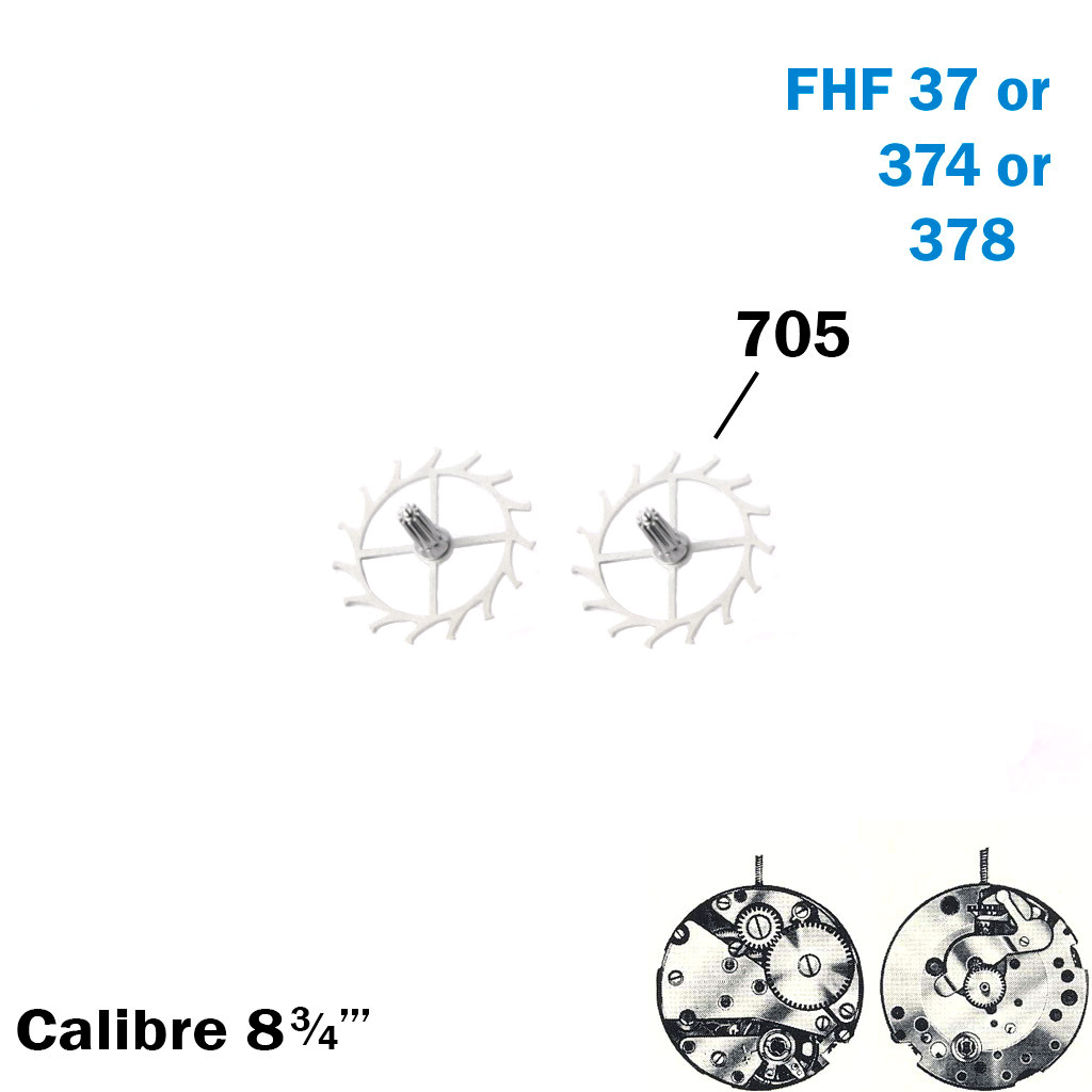 Escape wheel and pinion with straight pivots-FHF Movement 37-Part No.705 2PCS.