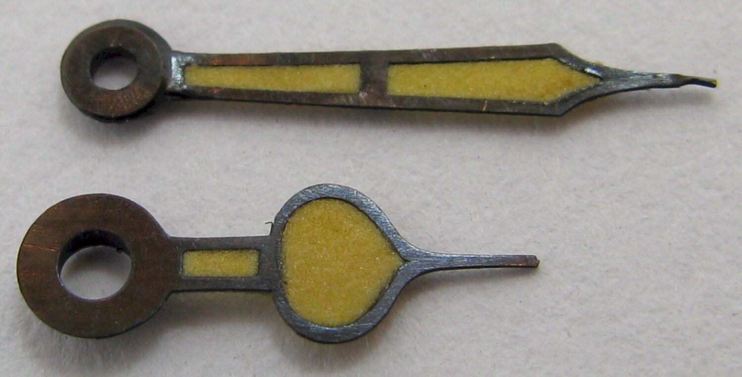 Skeleton wrist Watch hands made in Switzerland with yellow lume