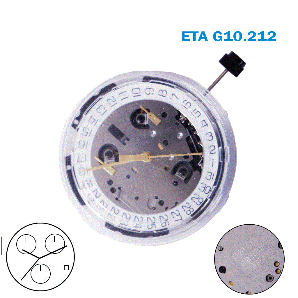 ETA Swiss Made Movement G10.212, White Date Disk At 4, Chronograph.