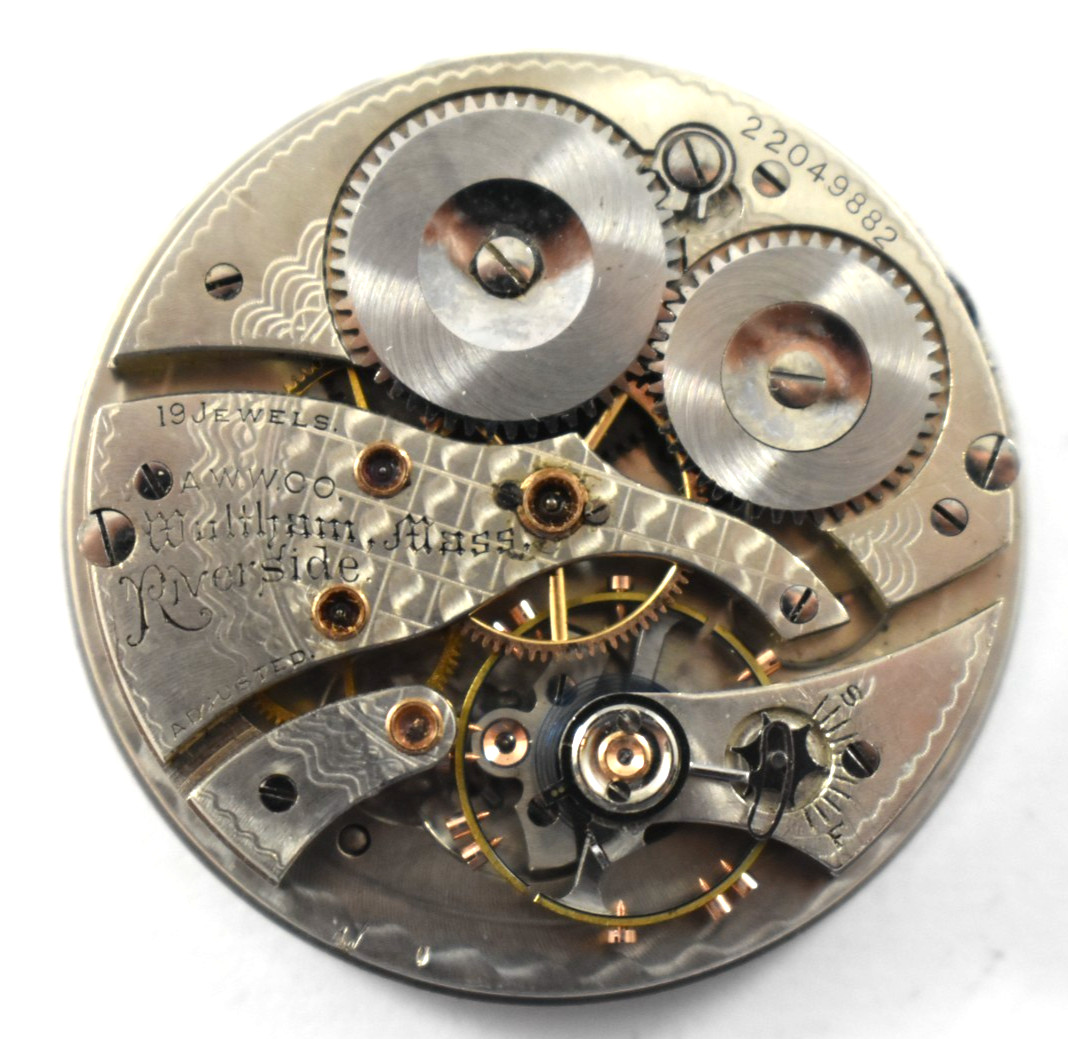 Vintage Waltham Riverside 12s 19J OF Pocket Watch Movement lot.qj