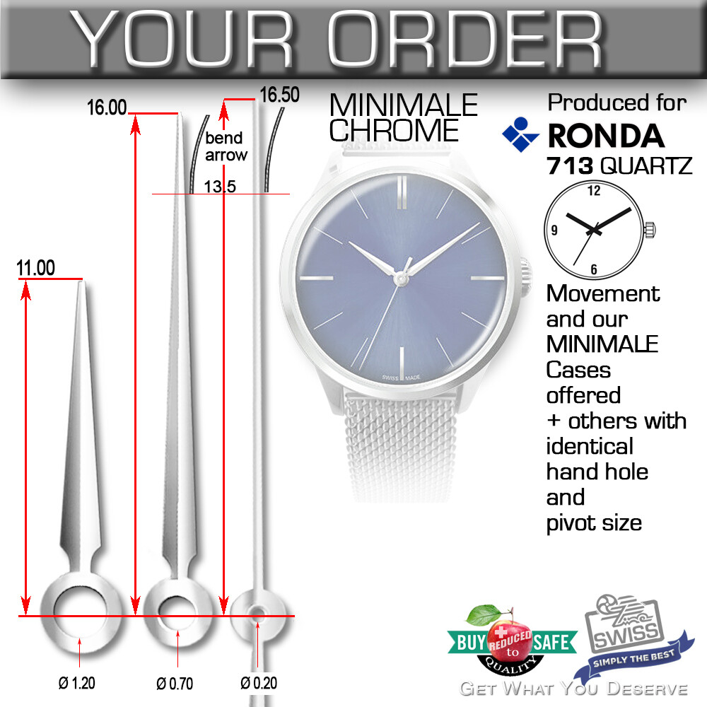 HANDS SET FOR MOVEMENT RONDA 713 – MINIMALE bend, CHROME, GUN, GOLD, ROSE GOLD