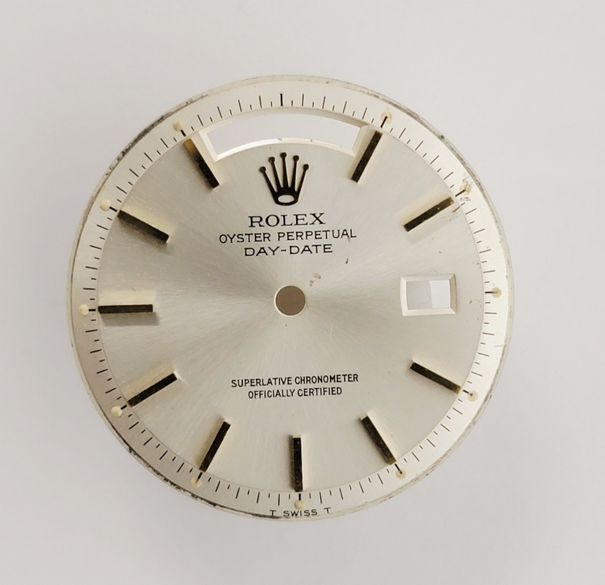 Genuine Factory Rolex Dial Pie-Pan Silver w/ Y Gold Sticks Day-Date 36mm 1803