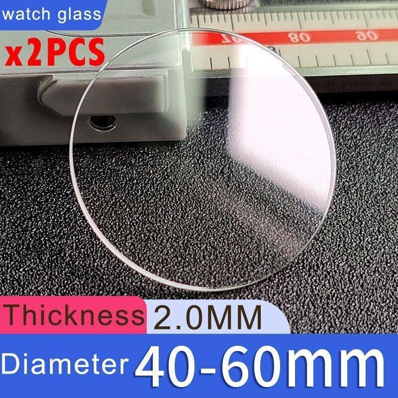 2X Thickness 2.0mm Crystal Glass Watch Lens Diameter 40-60mm Mirrors Flat Round