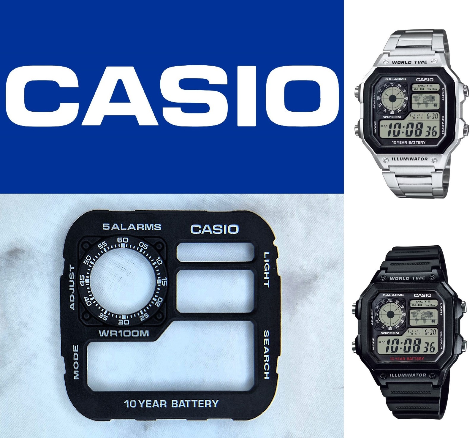 Genuine Casio Face Plate for AE-1200 (Casio Royale). Fits 3299 module.
