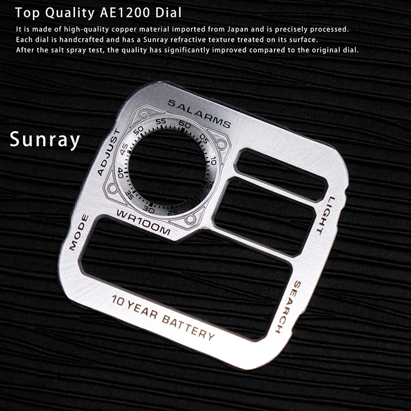 AE1200 DIY Metal Dial for Casio 3299 AE-1200 Copper Dial Mod Kit Replacement Wat