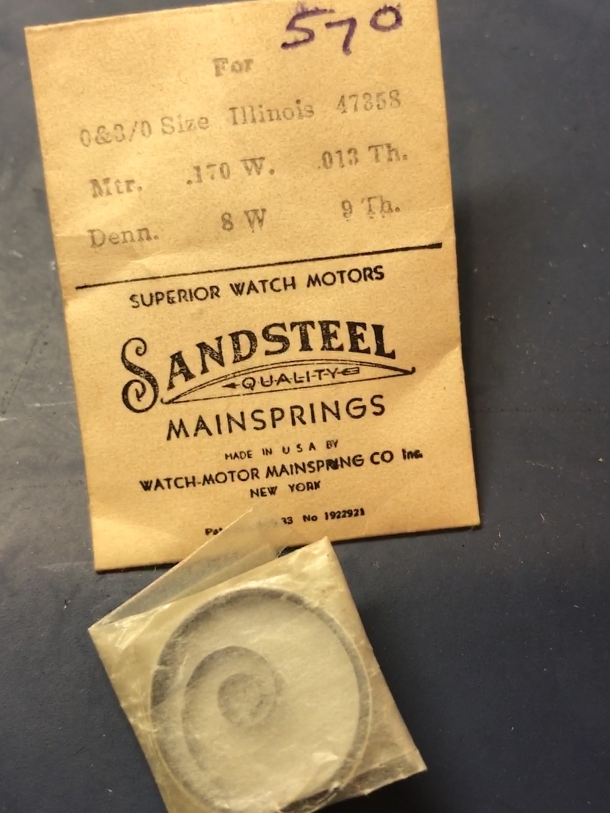 Sandsteel Mainspring for Illinois 0s & 3/0s Factory No. 47358 – Steel