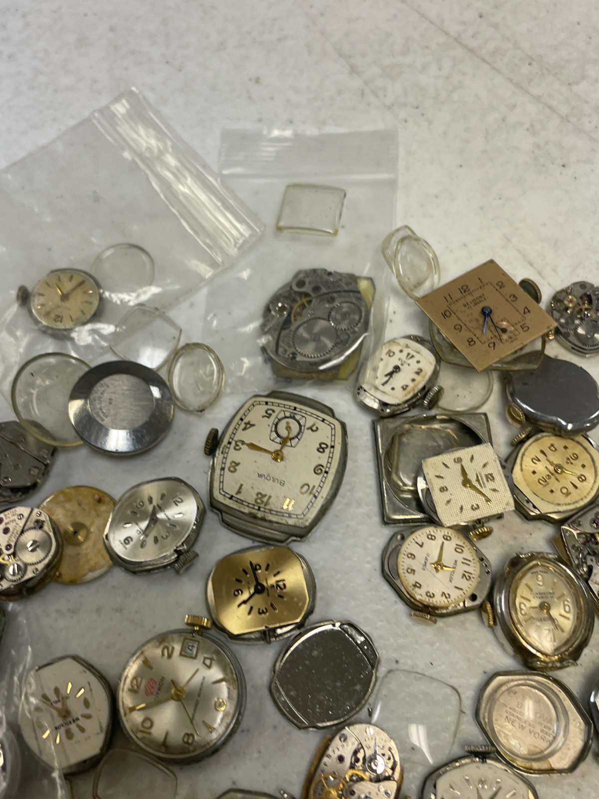 Vintage Watch Repair Parts Lot Movements Cases Dials Crystals Bulova Elgin Craft