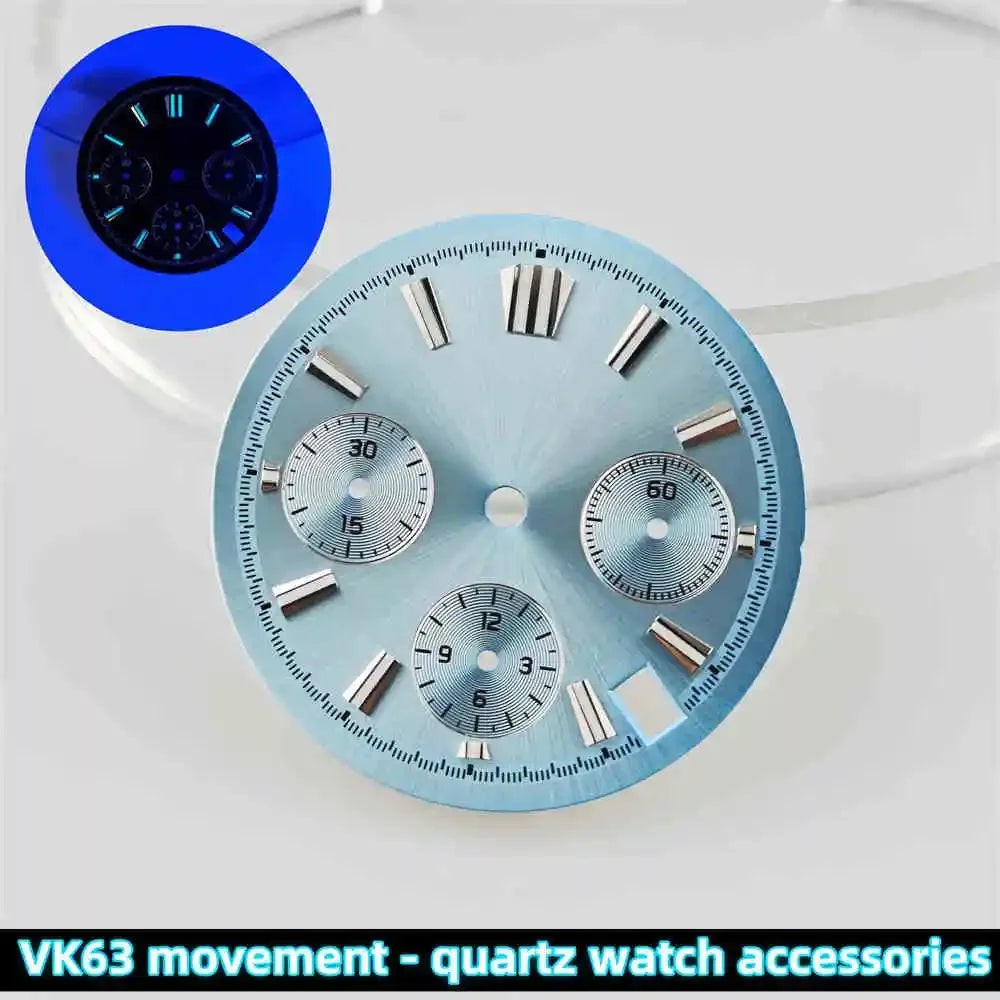 39mm Transparent Acrylic Watch Case 20mm Watch Bands Set 29.5mm Dial for VK63
