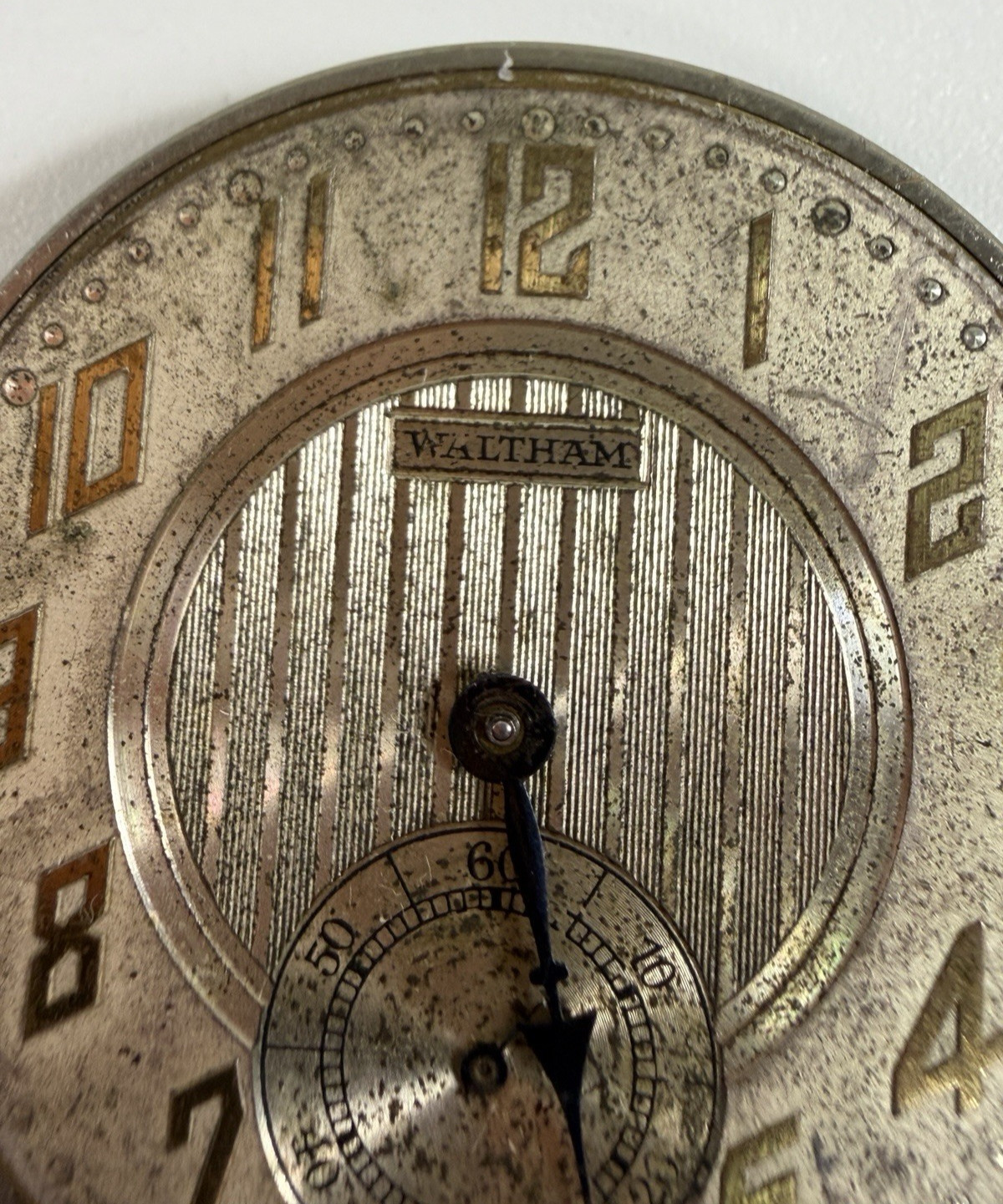 Vintage 1928 Waltham 15 Jewel Pocket Watch Movement Art Deco Dial Parts