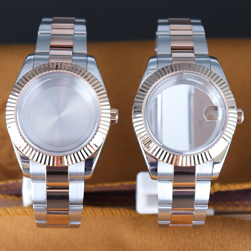 36mm 40mm Couple’s Watch Case Fluted Bezel Date Stainless Strap For NH35 NH36/38