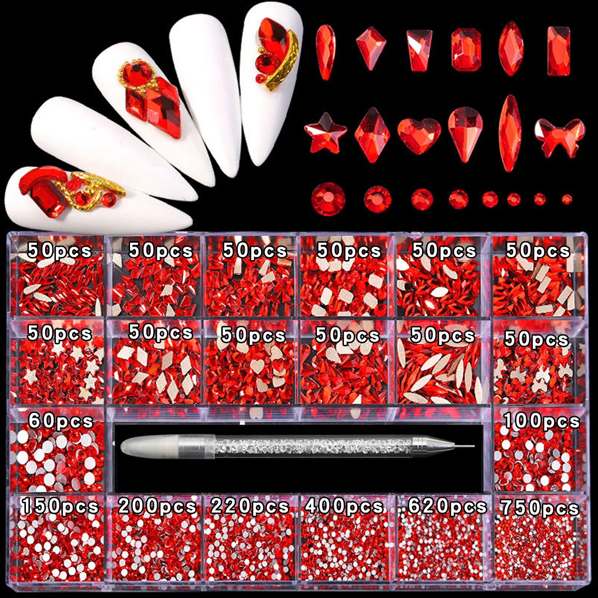 21 grid nail art diamond flat bottom glass diamond multi-style special-shaped di