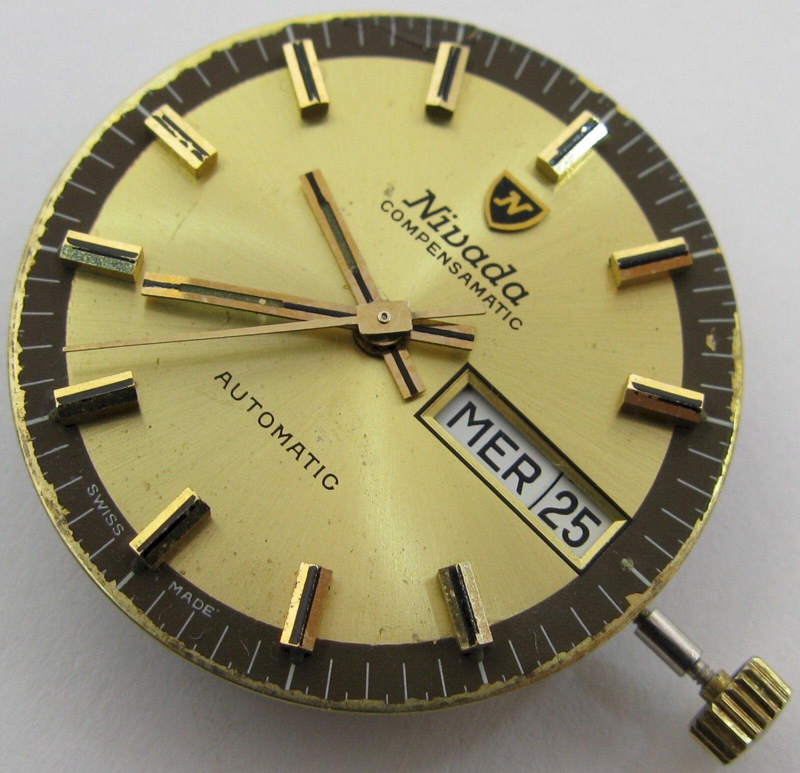 ETA 2789 Automatic 25 j. day date Nivada compensamatic Watch Movement for Parts
