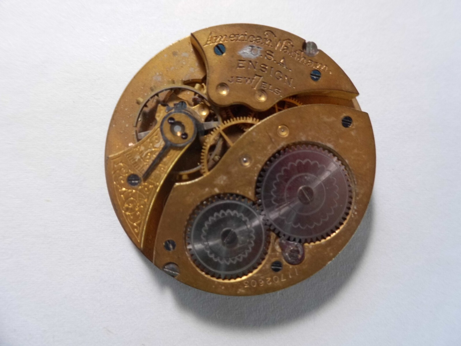 7 Jewel Waltham Pocket Watch Movement w/Dial 1902 Untested #11702603 Lot A72