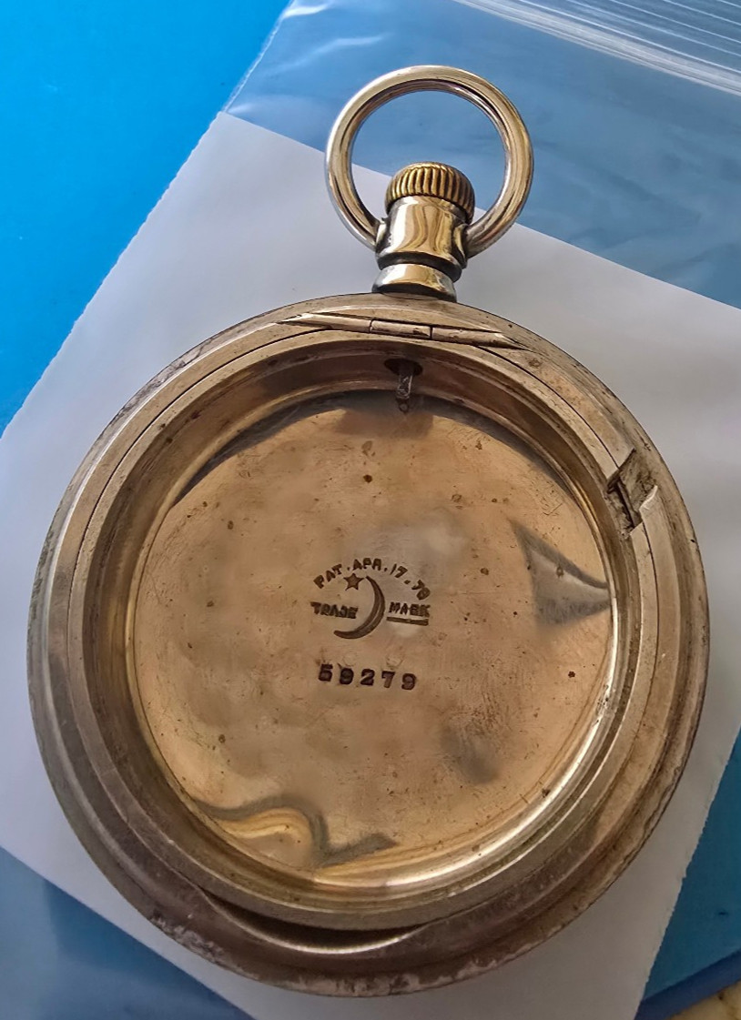 VINTAGE 18 SIZE CRESCENT POCKET WATCH SWING OUT CASE PENDANT & LEVER SET