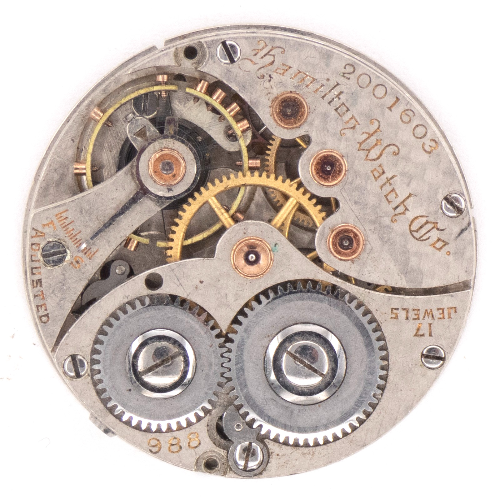 Hamilton Grade 988 6/0-Size 17-Jewel Antique Pocket Watch Movement