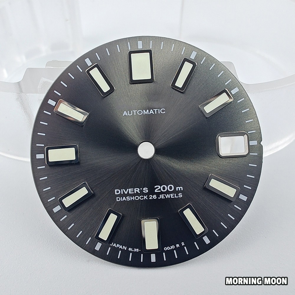 28.5Mm 62Mas Sunburst Pattern Watch Dial Green Lume for Nh35 Nh36 4R Movement