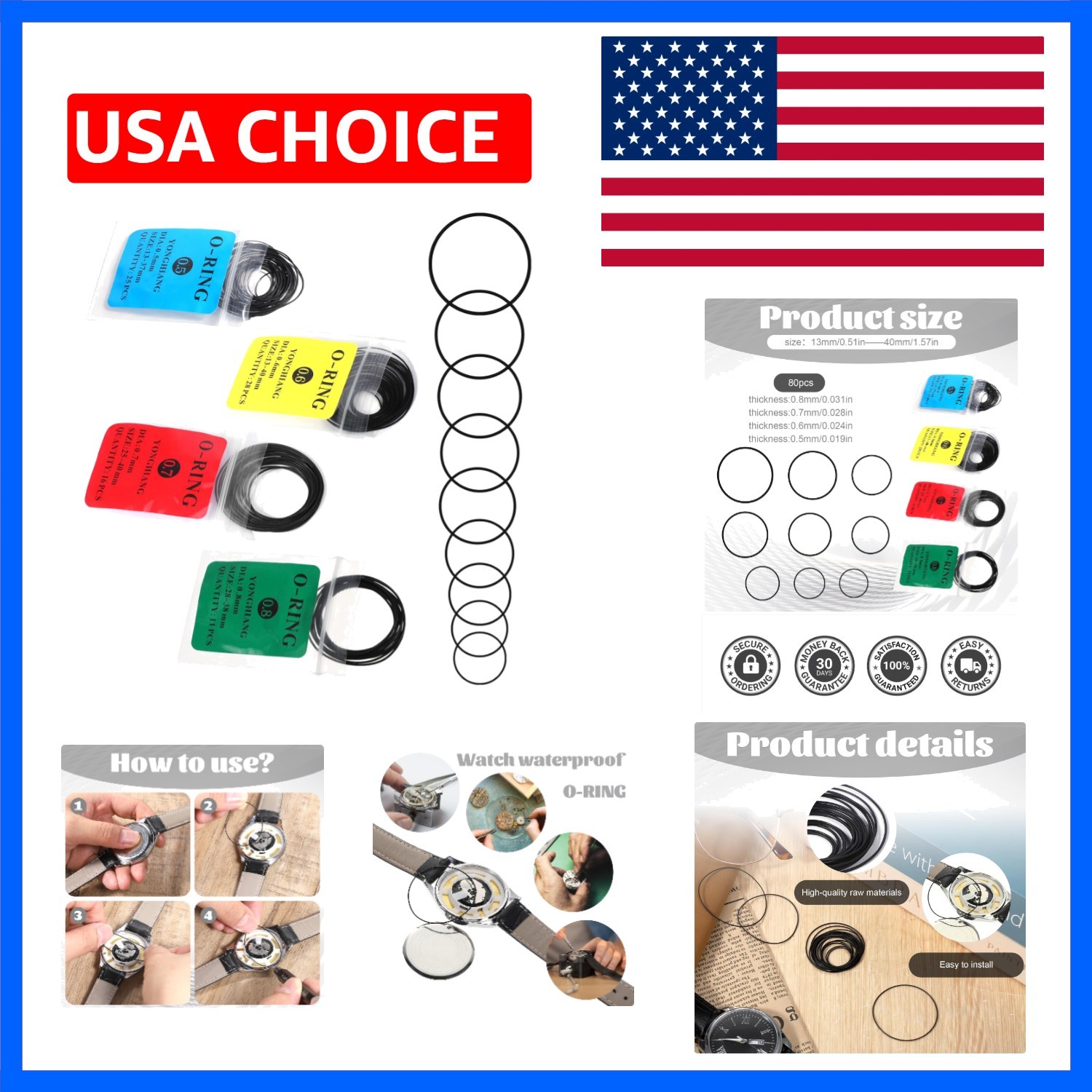O Ring Watch Gasket, 80 Pcs 0.5/0.6/0.7/0.8 mm Waterproof Rubber Watch Seal W…