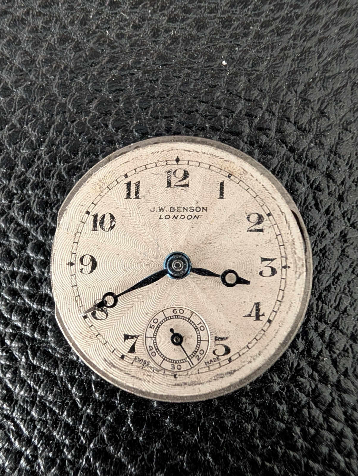 Vintage J.W. Benson London 15J Swiss Watch Movement 24mm Engine Turned Dial