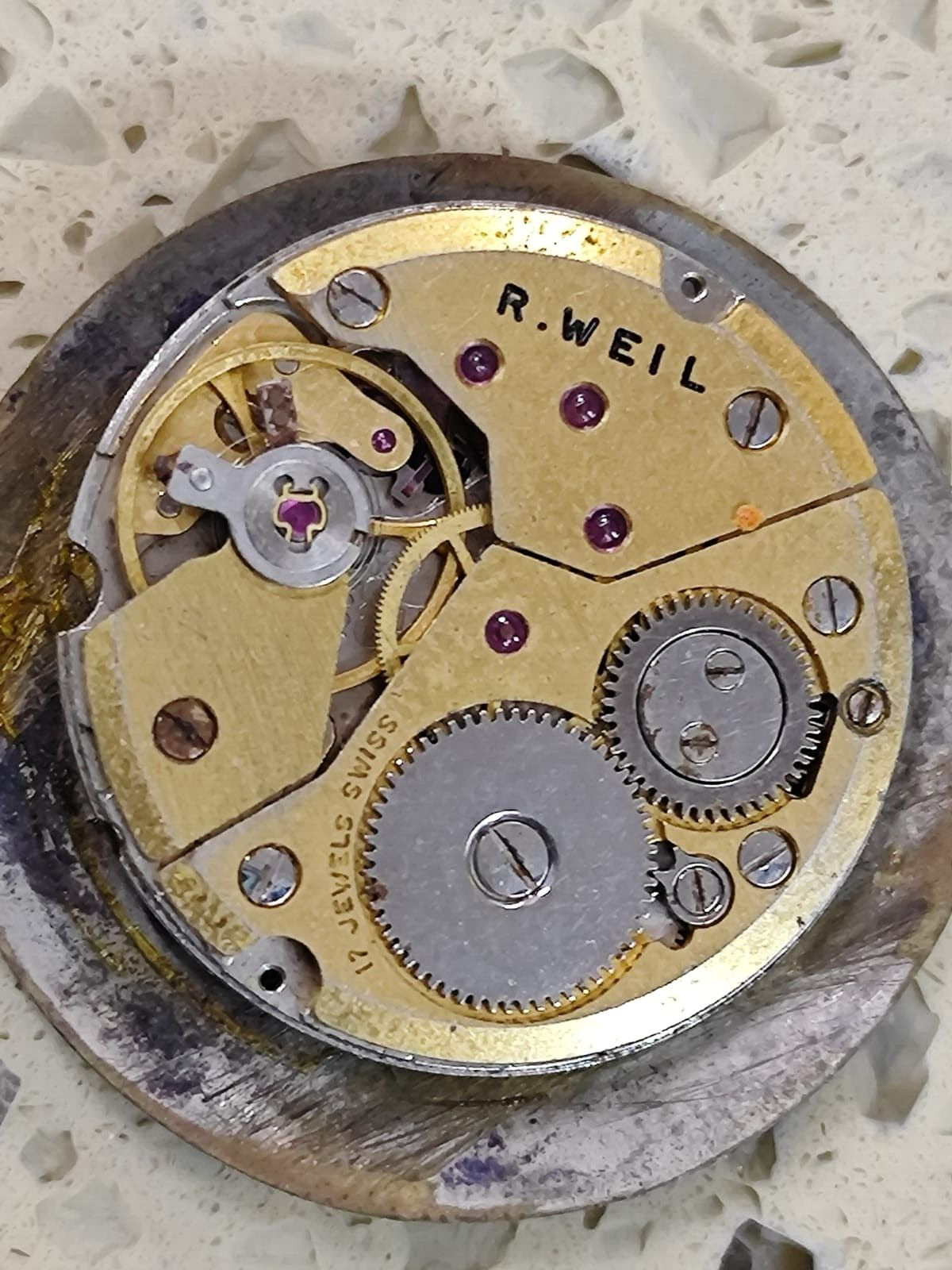 ETA / P 7001 Movement With Dial R.Weil watch Work & Stop Used